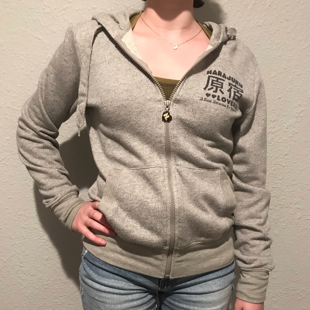 Grey Harajuku Lovers Zip Up Sweatshirt